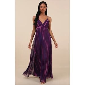 Lulu's Deep Purple and Pink Pleated Maxi Dress